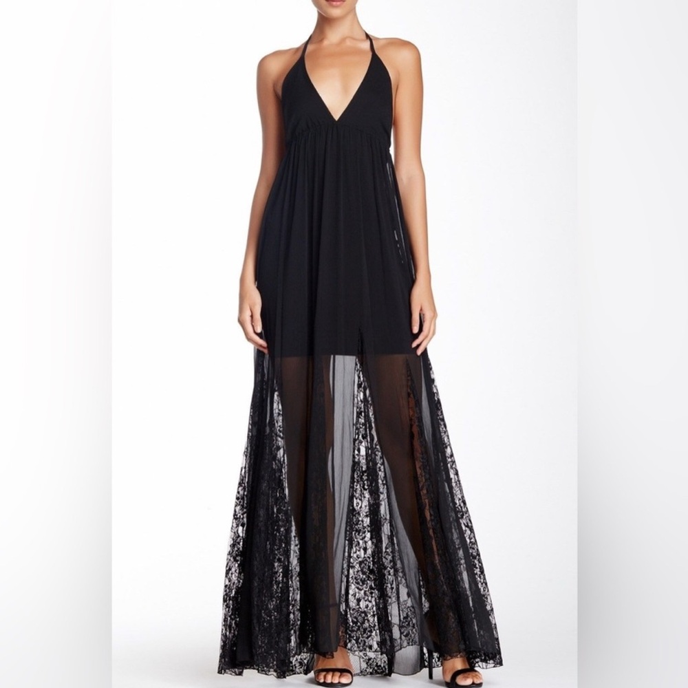 Alice + Olivia Black Sheer Lace Maxi Dress